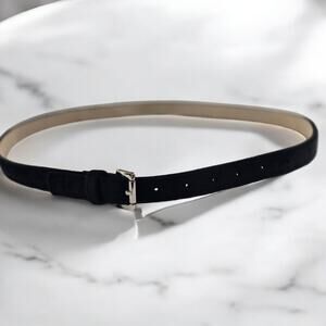 Steve Madden Belt Black Skinny Velour Faux Leather Silver Buckle Small 28.5-33.5
